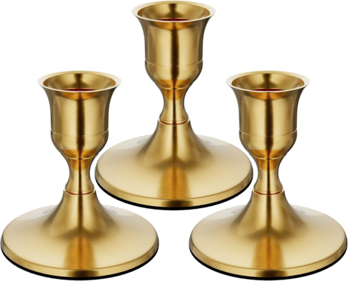 Brass Gold Taper Candle Holders Set of 3, Vintage Metal Candlestick Holders for