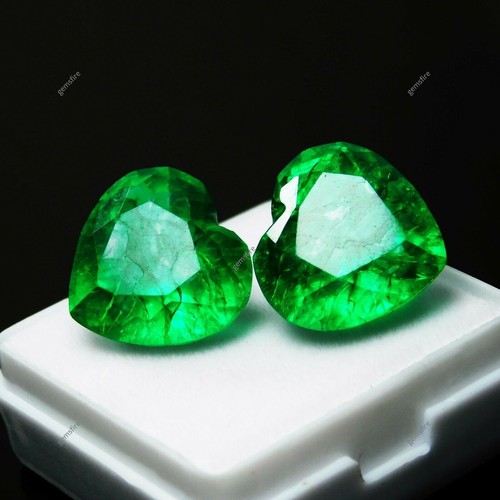 Natural Emerald Gemstones Green Colombian 16 Ct Heart Shape Certified 2 Stones - Picture 4 of 17