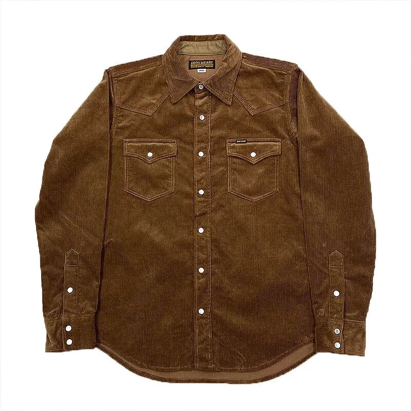 IRON HEART IHSH-398 11oz Corduroy Western Shirt Off White / Camel