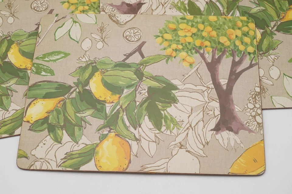 Pottery Barn Lemon Branch Cork-Back Placemat Set of 5, 16" x 13" Citrus Design - Image 2 of 4