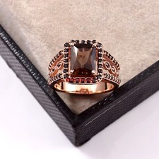 Natural Smoky Quartz Gemstone With 18k Rose Gold Silver Women's Ring 825