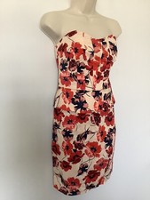 Oasis Sz 8 Boned Bodice Tier Ruffle Layer Strapless Dress Back Zip Lined Floral