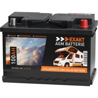 EXAKT AGM Solarbatterie 100Ah 12V Wohnmobil Versorgung Boot Solar Batterie Gel Akku
