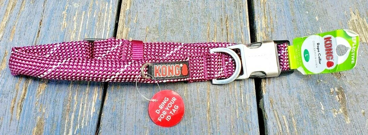 Kong Reflective LARGE Dog Padded Rope Collar Fuchsia Grey Neck