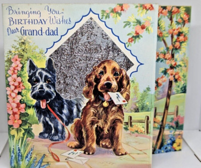 Vintage UNBENUTZT Geburtstag Großvater Scottie Terrier Spaniel Hunde Grußkarte EB9503