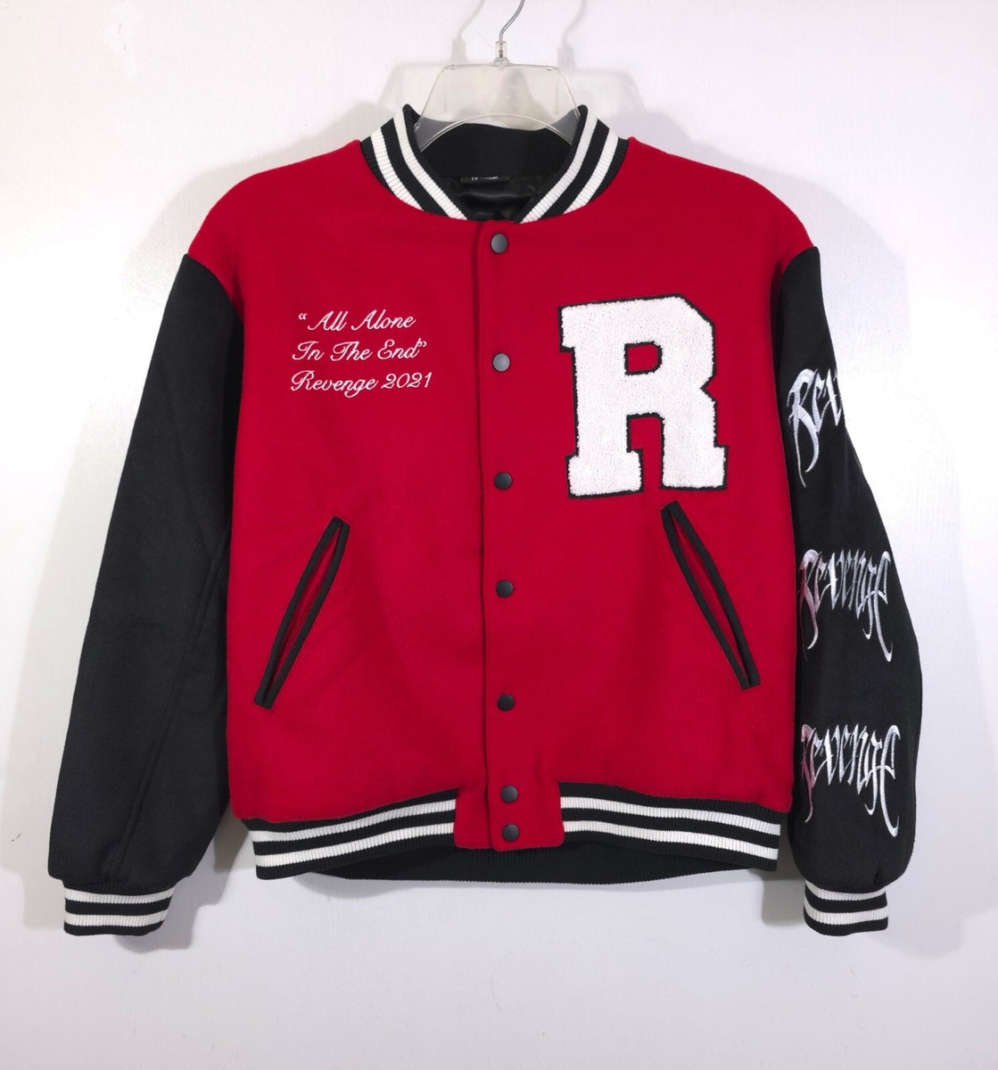Revenge Varsity Jacket 2021 All Alone Skull Red/Black Size Small