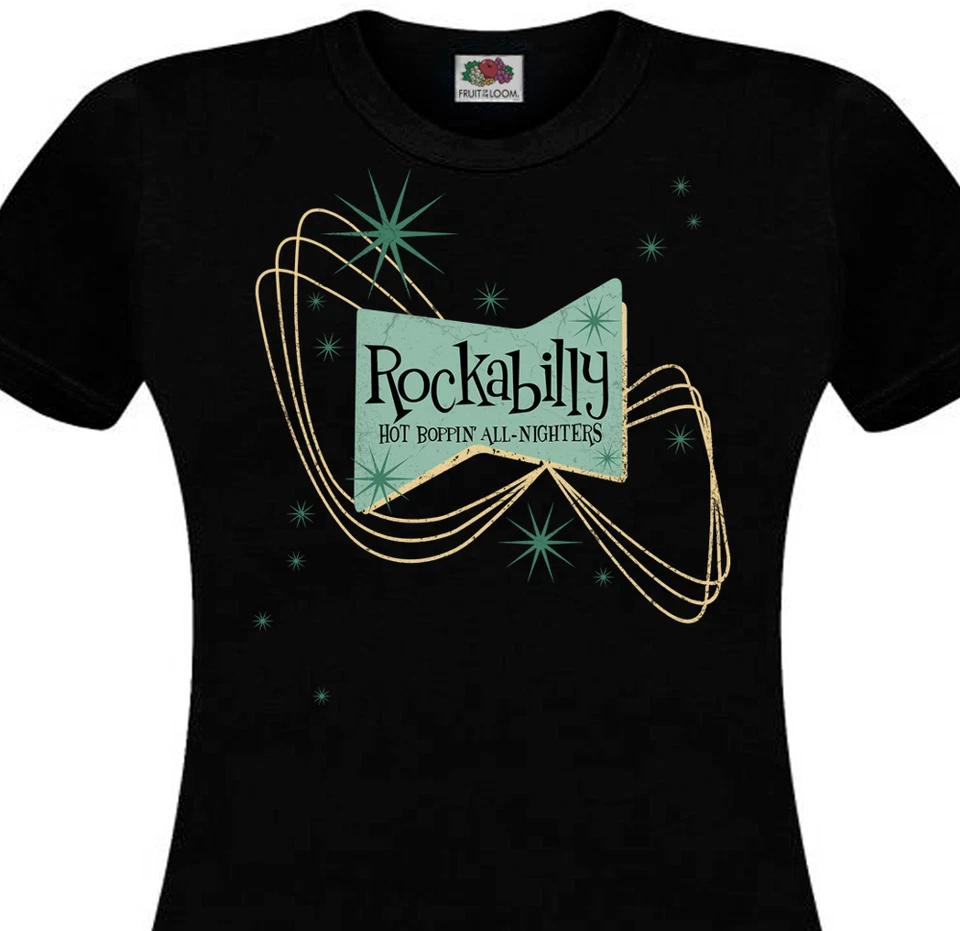 FRUIT OF THE LOOM T-shirt femme ROCKABILLY - Hot Boppin' All Nighters - Rock'n'Roll 50's Fifties