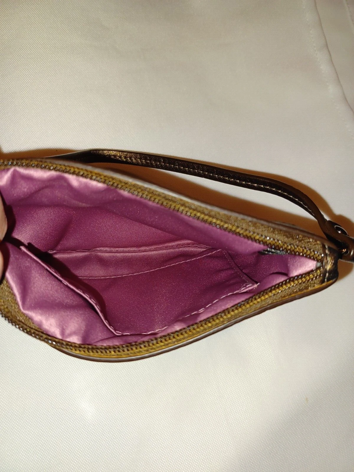 COACH Portafoglio da Polso Portachiavi Firma Cerchi Cerniera Pelle Satinata Charm