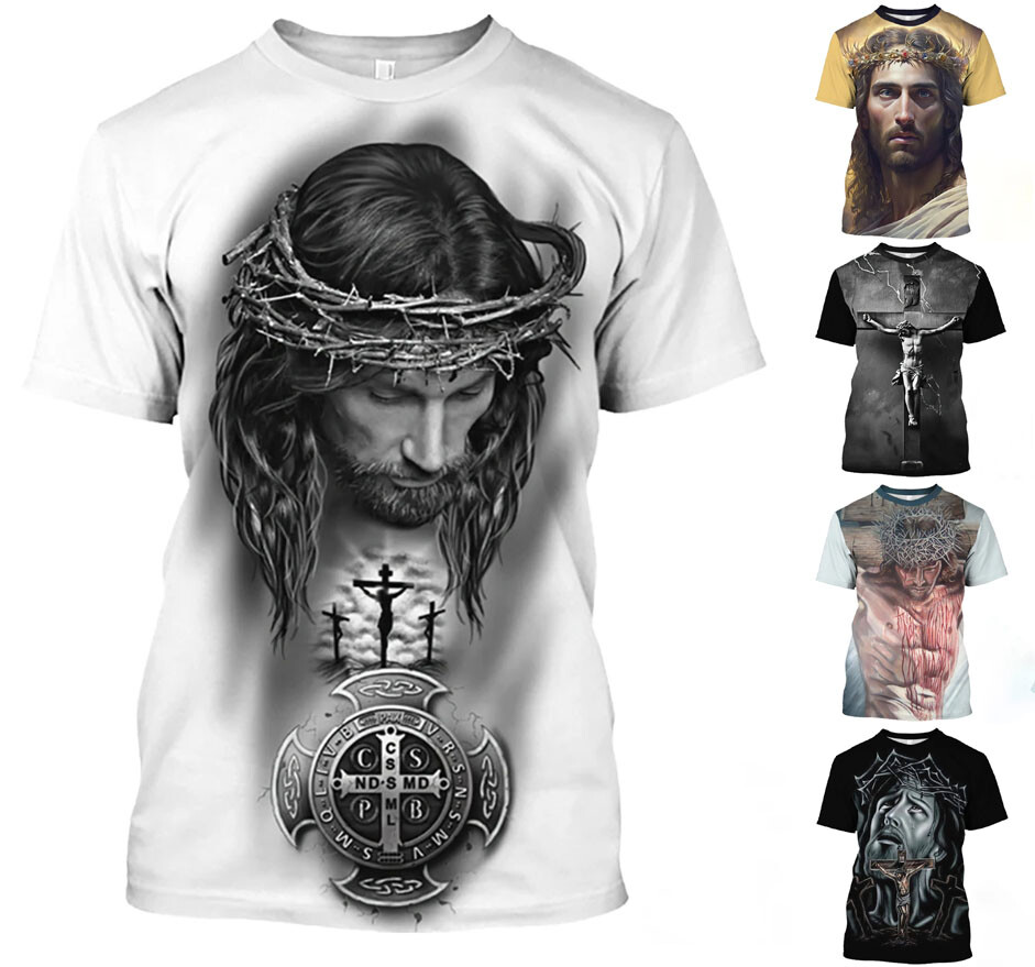 Jesus Crucifixion Design Mens Graphic T-Shirt Short Sleeve Print Tee Top O Neck