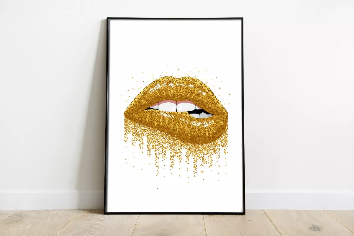 Hand Crafted, Wall Decor, Louis Vuitton Glitter Lips Painting