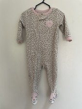 Carter's Baby Girls 1-Piece Cat Footies Leopard Print Long Sleeve PJs Brown 12 M