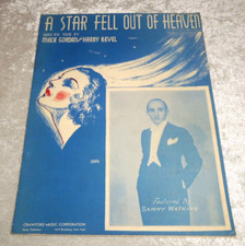 A Star Fell Out of Heaven VTG Sheet Music Gordon Revel Sammy Watkins Cover 1936