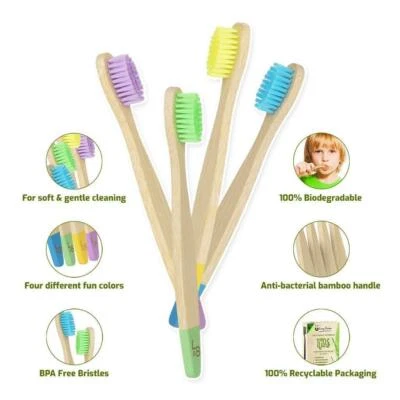GOLDEN BEADS Organic Children's Bamboo Toothbrush Soft Fiber Bristles | 100% Biodegradable
