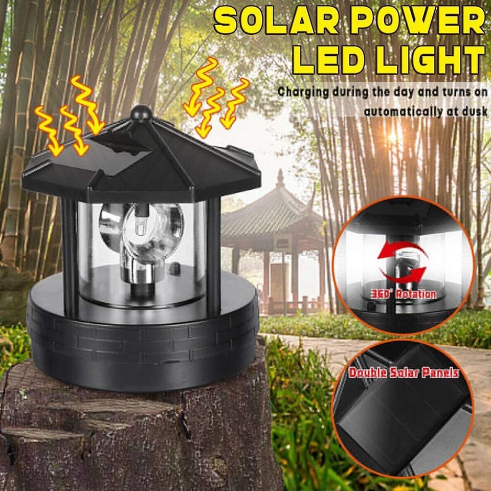 Solar LED Lighthouse Light Rotating Lighting Garden Yard Lawn Patio