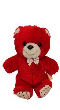 Vtg Russ Berrie 5" Teddy Bear Red with White Red Heart Bow Tie Stuffed Plush