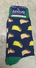 Juncture Mens 6-12 Taco Socks Crew 1 Pair Novelty Blue Green Shell Tacos