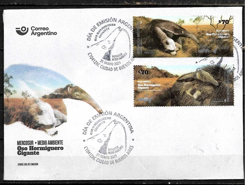 #75019 ARGENTINA 2021 MERCOSUR  FAUNA GIANT ANTEATER FDC