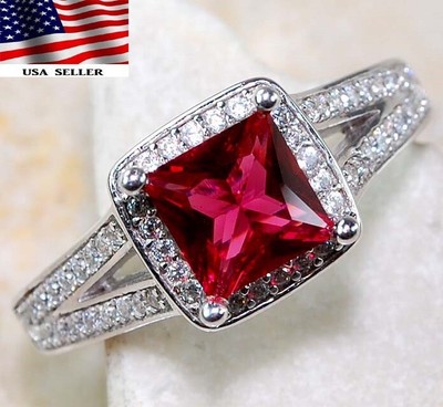  2CT Treated Ruby & Topaz 925 Solid Sterling Silver Ring Sz 7 NB3-4