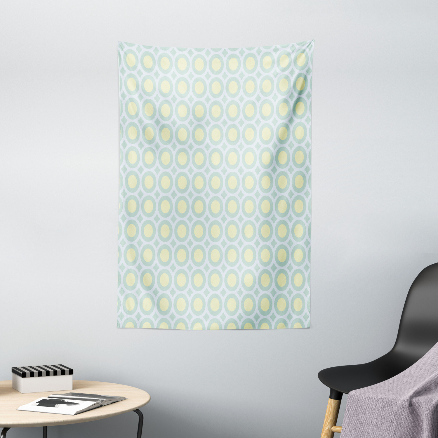 Aqua Tapestry Retro Circles Inner Dots Print Wall Hanging Decor
