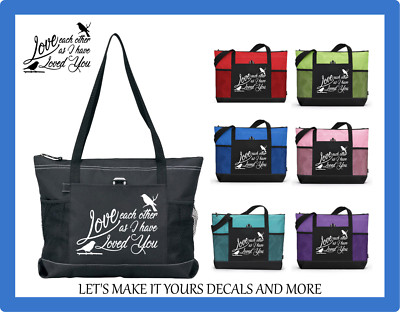 LOVE EACH OTHER AS I HAVE LOVED YOU RELIGIOUS TOTE BAG PURSE BIBLE VERSE BIRDS