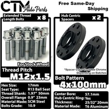 2x 20mm Thick 4x100 57.1mm Cb Wheel Spacers Chrome 12x1.5 Ball Bolts Fit Vw Audi
