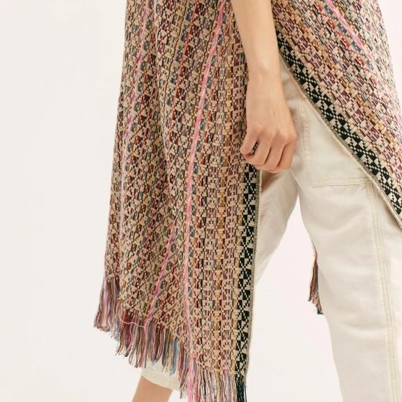 Kimono Free People para mujer marrón frente abierto mangas acampanadas envolvente suelo superior Foto 2 de 4