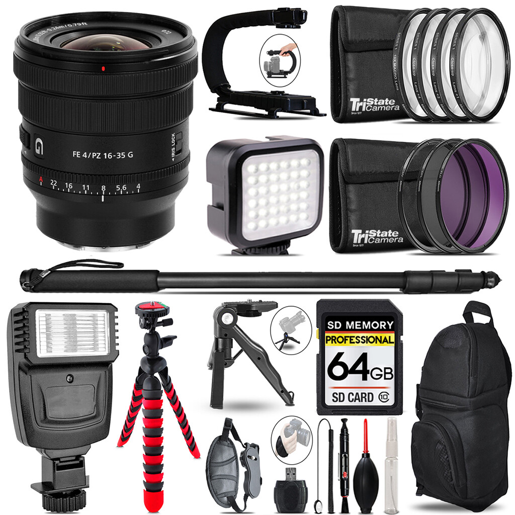 Sony FE PZ 16-35mm f/4 G Lens - Video Kit + Flash + Monopad Sony FE PZ 16-35mm f/4 G Lens - Video Kit + Flash + Monopad