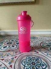 SmartShake Hot Pink Protein Shaker Bottle w/Storage Sections & Carabiner - 20 oz