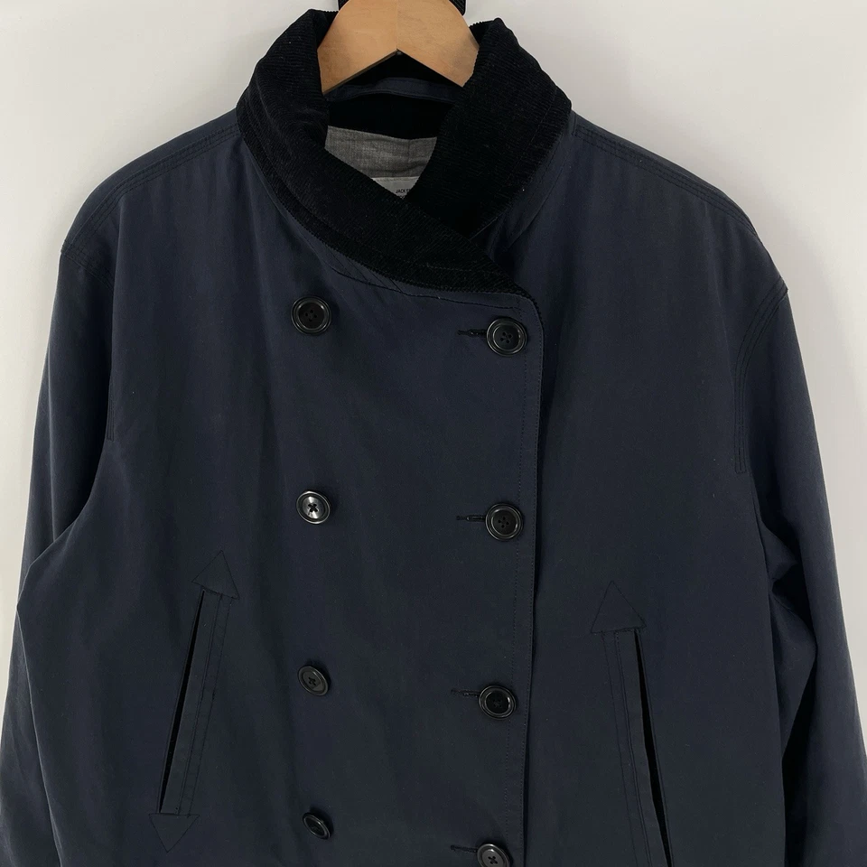 Jack Spade Mens Size L Navy Blue Waxed Coated Trench Coat With Corduroy Collar - Image 2 of 4