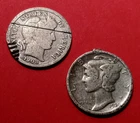 CULL SET SILVER DIMES 1908 D Barber and 1920 D Mercury @ Below Melt #LV3