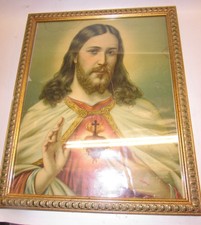 Quadro Sacro cuore di Gesù cromolitografia con cornice perfetta
