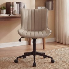 Khaki Leather Home Office Desk Chair with Wheels Modern Cute Armless Executiv...
