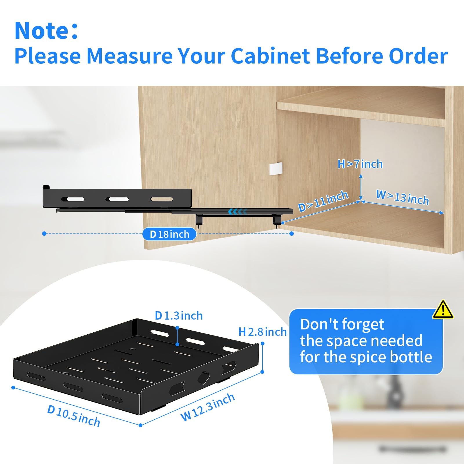 Metal Black Pull Out Spice Rack Organizer, Heavy Duty Slide Out