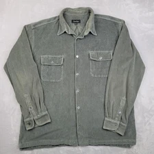 True Grit Shirt Mens XL Green Corduroy Button Up Long Sleeve Two Pocket USA