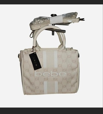 bebe Beige Logo Satchel Detachable Strap Gold Hardware Women