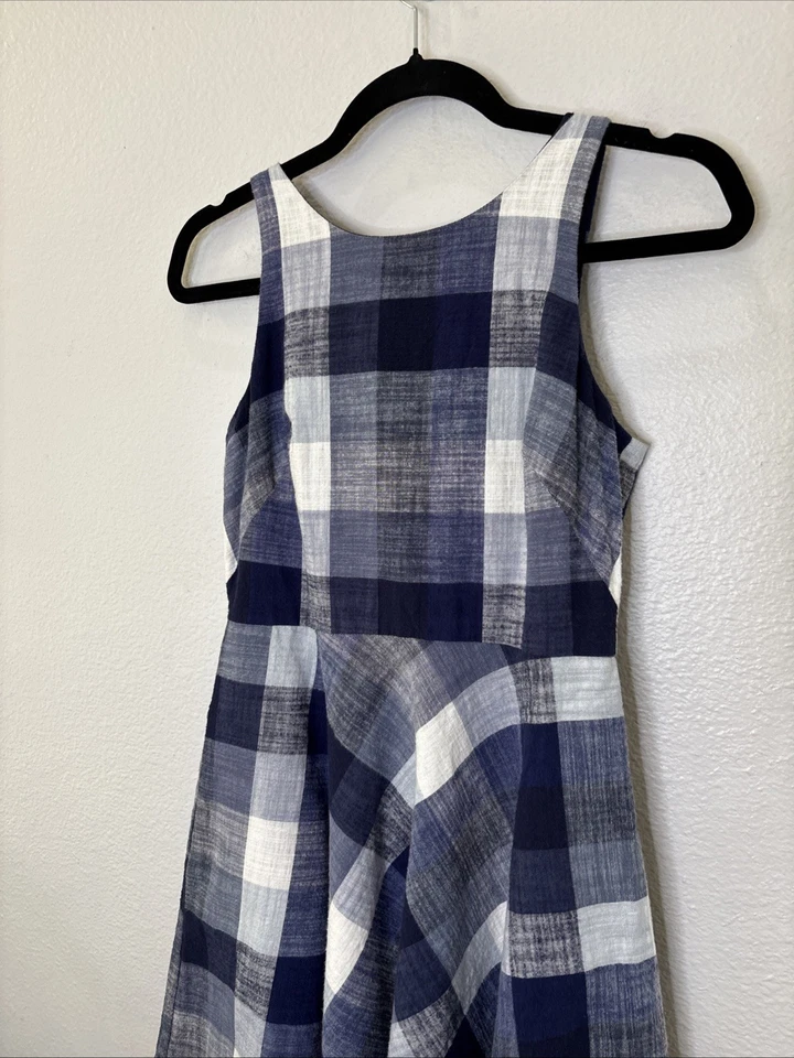Eliza J Dress - Gingham Plaid, Fit & Flare - Blue White Back Bow - Size 2 Petite - Image 2 of 4