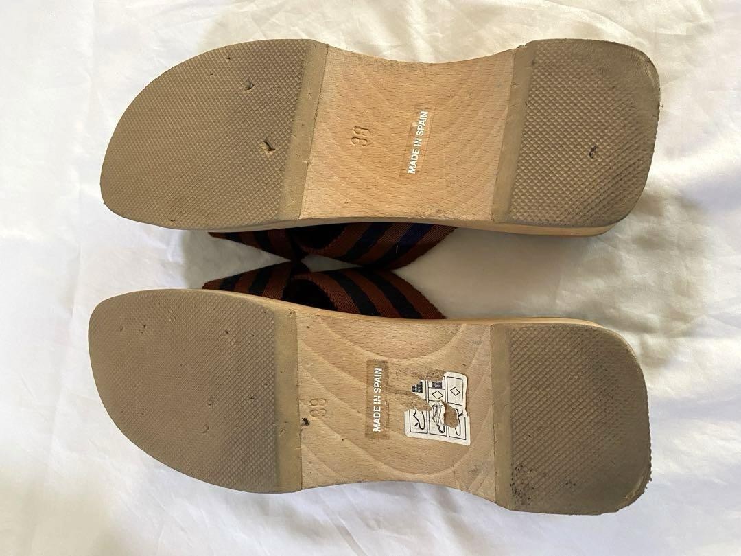 APL Hermes Sandali Donna Cinturino Tela EU 38 Navy x Marrone dal Giappone 89983K Authen