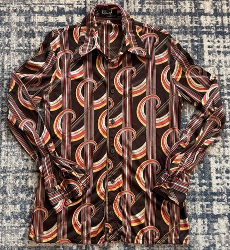 Vintage 70s Roland Kosser Disco Shirt Sz M Saturday Night Fever Psychedelic Art