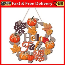 Hello Fall Wreaths for Front Door Wooden Welcome Sign for Fall Decor Maple Le...