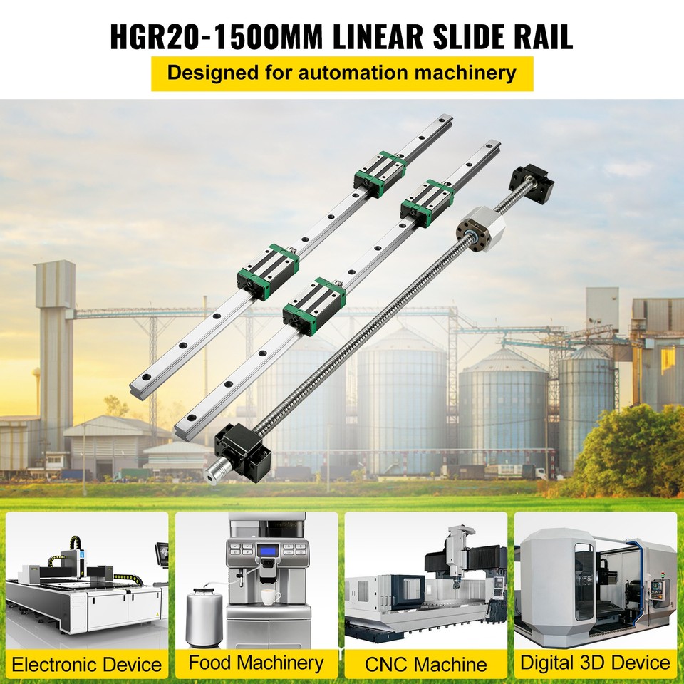 2X Linear Rails HGR20-1500mm 4X Blocks Ballscrew RM1605-1500mm BF12 ...