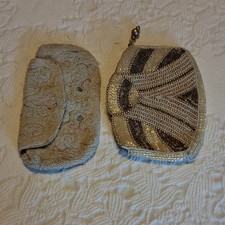 Vintage Beaded Purses Lot of 2 Beige Ivory Brown Made in Belgium Zipper Snap