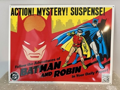 DC Batman and Robin Advertising Tin Sign 1990 by Kitchen Sink Press NOS