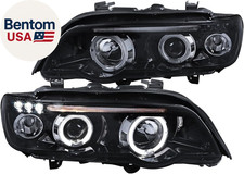 Glossy Black Smoke LED Dual Halo Projector Headlights Compatible with 2001-2003