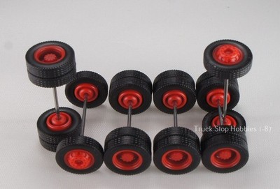 HO 1:87 TSH # 9490 Red Rim Tractor Wheel set,  2-narrow fronts, 4-rear duals - 1