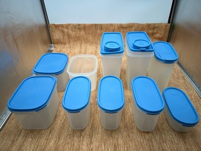 Tupperware Modular Mates Lot Of 10 Containers Sheer w/ Light Blue Lids READBELOW
