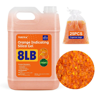 8 LBS Orange Indicating Silica Gel Desiccant Beads,(Industry Standard 3-5 Mm) Re