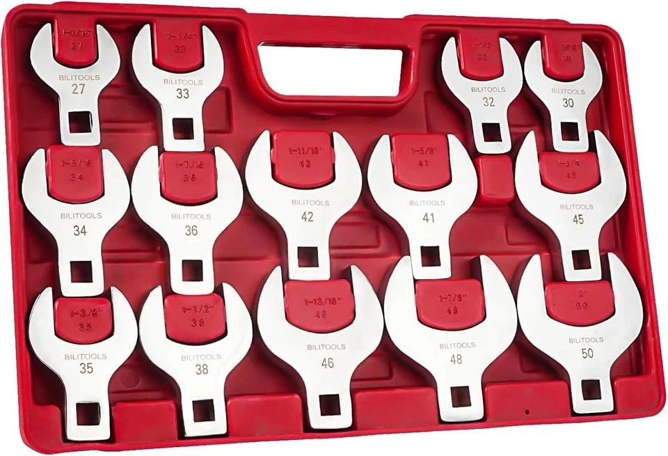 Jumbo Crowfoot Wrench Set - 14-Piece 1/2" Drive, Metric 27-50mm, Rust-Resistant Foto 3 de 4