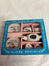 Vintage 1982 Teddy Bear Child's China Tea Set in Original Box USA Made EUC