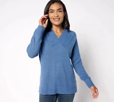 Belle by Kim Gravel Let's Get Cozy Crossover V-Neck Sweater Blue Horizon L New