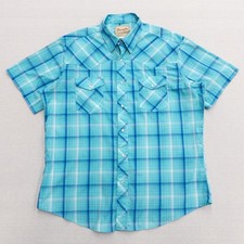 Wrangler Western Shirts Mens XL Teal Blue Plaid Pearl Snap Short Sleeve WM224TQ